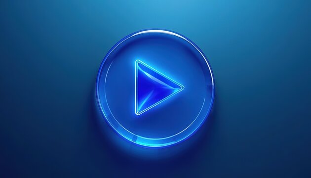 3D blue liquid glass play button set featuring translucent circular frames and triangle icons, designed in a modern glassmorphism style for video, audio, music, movies, and multimedia applications.