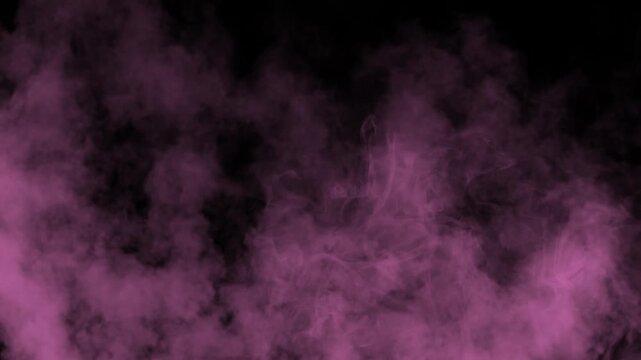 Soft pink smoke rising continuously from bottom frame on black background