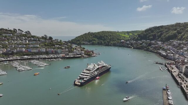 River Dart over Dartmouth and Kingswear from a drone, River Dart, Devon, England