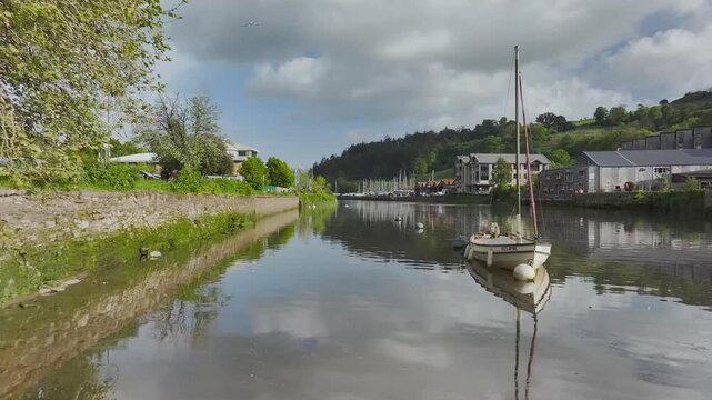 River Dart in Totnes from a drone, Devon, England