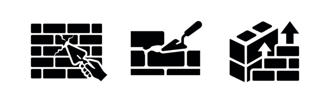 Bricklaying and Masonry Wall Icons