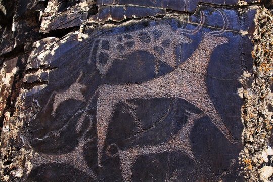 Paleolithic petroglyphs in the famous Sarmish Canyon, Uzbekistan