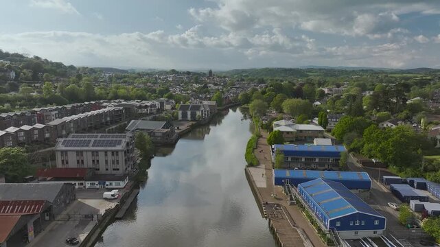 River Dart in Totnes from a drone, Devon, England