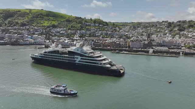 River Dart over Dartmouth and Kingswear from a drone, River Dart, Devon, England