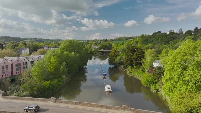River Dart in Totnes from a drone, Devon, England
