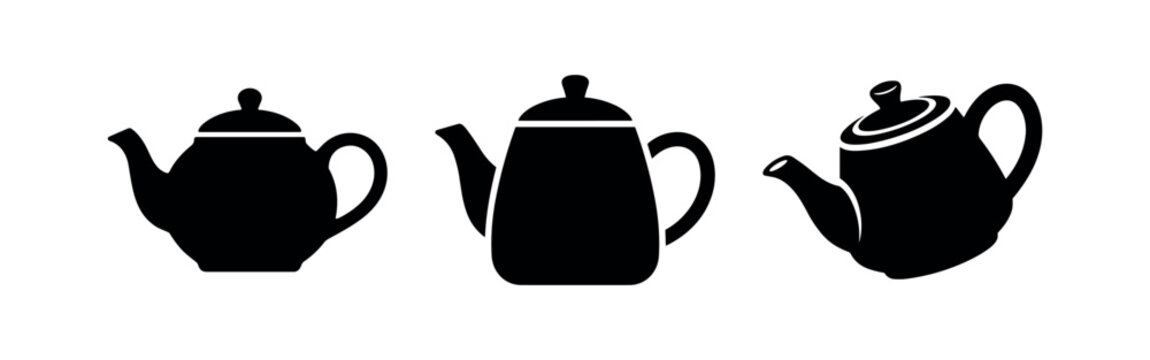 Black teapot silhouette icons set