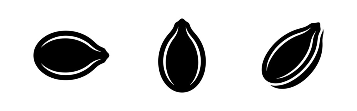 Black pumpkin seed silhouettes icon set