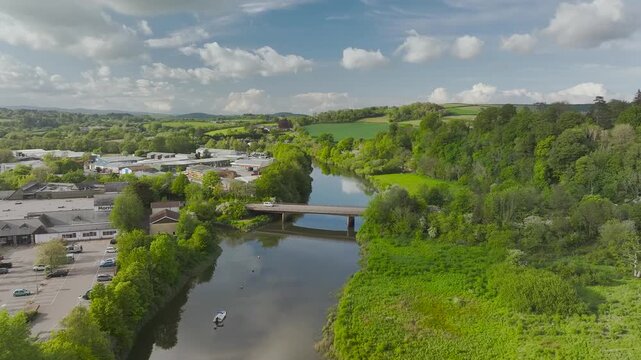 River Dart in Totnes from a drone, Devon, England