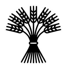 Obraz premium Black and white vector illustration of a tied buckwheat sheaf bundle with detailed grain heads, minimalist line art icon for agriculture, farming and harvest design elements on white background