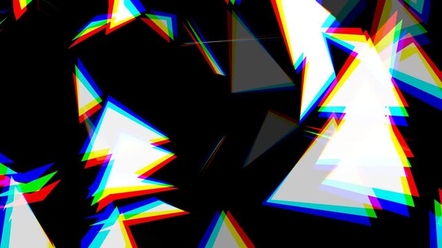 High contrast geometric animation with rotating triangles and chromatic aberration, modern tech aesthetic for digital creative glitch backgrounds
