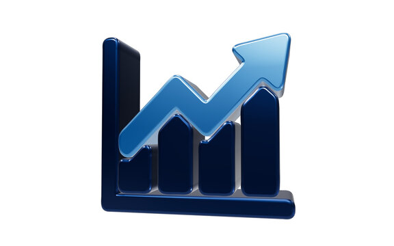 Financial Growth Chart: A 3D rendering of a bar graph with a prominent upward-trending arrow symbolizing economic growth, financial progress, and increasing profits.