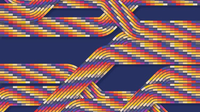 Vibrant intersecting lines with retro pixel patterns create a dynamic seamless motion effect for modern digital displays
