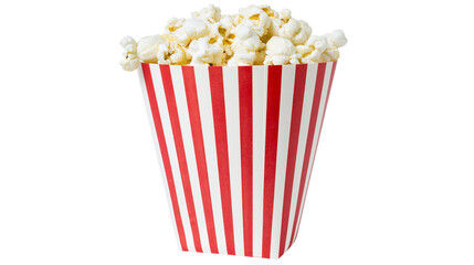 Isolated classic red and white striped popcorn box filled with tasty movie snack © Saoirse