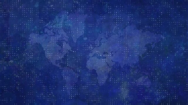 digital textured world map in deep blue with a subtle dotted pattern creates a modern abstract animated loopable background, perfect for global concepts