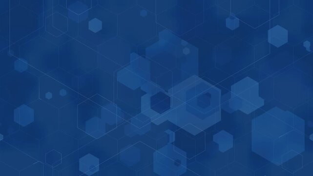 blue translucent layered hexagon shapes and grid, digital animated slow motion background, professional atmosphere for corporate presentations or technology animations