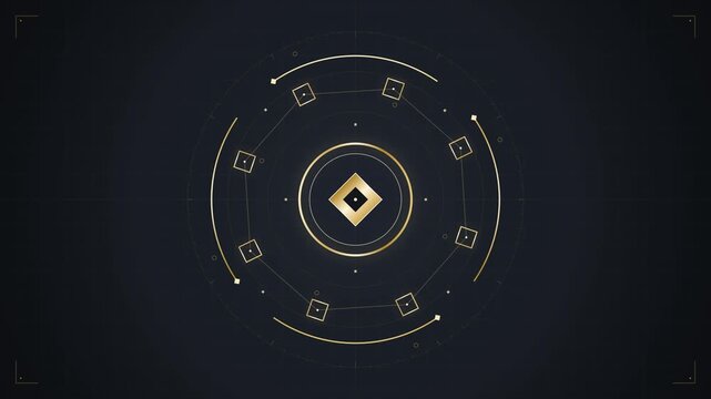 Golden Circular Geometric HUD Animation on Dark Slate Background