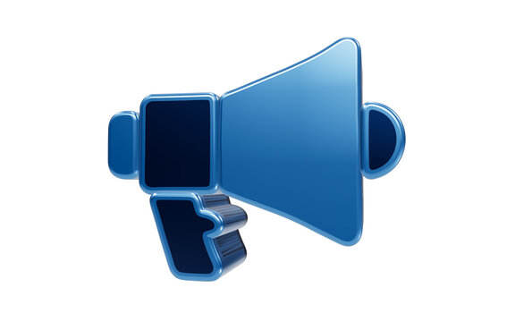 Blue Megaphone Icon: A glossy blue 3D rendering of a megaphone, symbolizing communication, announcement, and public speaking.