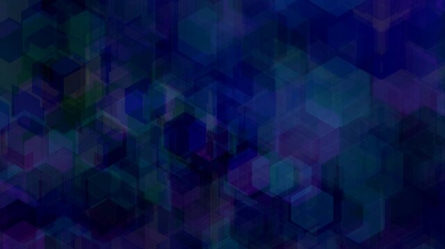 dark geometric backdrop of layered translucent hexagons in deep blue and violet tones for professional background animations