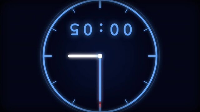 Glowing digital clock interface with luminous blue dial and countdown digits on dark background, concept for finance timeline and business deadline management, perfect for corporate presentations and