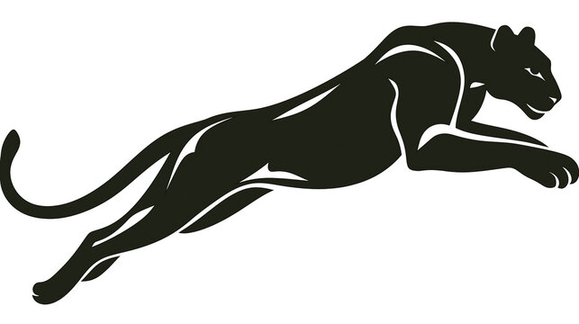 Isolated powerful black panther or puma silhouette captured in a dynamic jumping pose