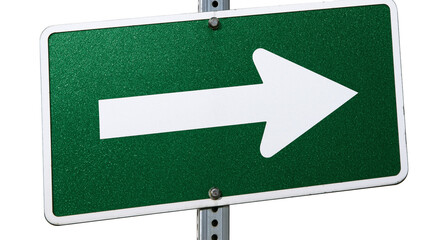 Isolated green reflective road sign with white arrow pointing right above D (126) text © Cian