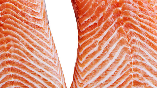 Isolated fresh raw salmon fillets with natural texture, healthy omega-3 rich seafood preparation