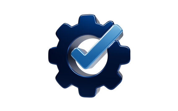 Gear and Checkmark Symbol: A blue gear with a blue checkmark inside, symbolizing efficiency, completion, and successful implementation of a process or project.