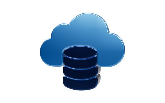 Cloud Database Symbol: A stylized icon representing cloud computing and data storage, featuring a blue cloud hovering above stacked data disks.