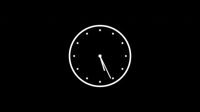 Minimalist analog clock with glowing white hands on solid black background, concept for time management and urgency, ideal for business presentations and countdown videos.