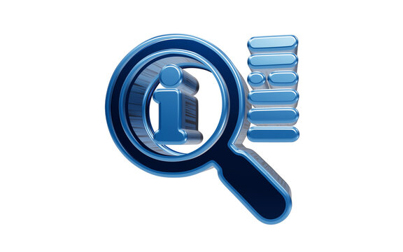 Information Search Icon: A magnifying glass hovers over a blue information symbol, representing the act of searching and accessing data or knowledge. Beside it.