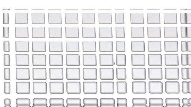 Isolated white collection of smooth blank rounded rectangle and cylindrical modular components