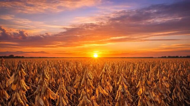 Sunset Over a Field of Dried Corn Husks