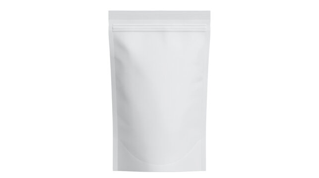 Isolated white flexible stand up pouch Doypack packaging for various food powder tea coffee