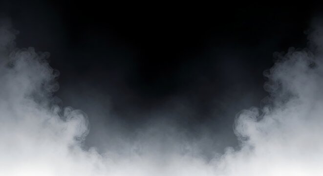 Abstract background featuring white ethereal mist or smoke rolling in from the corners against a deep dark background