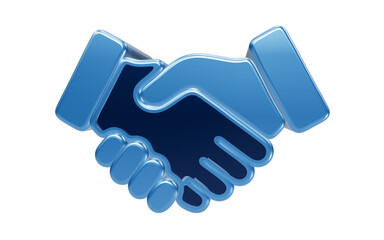 Fototapeta premium Handshake Icon: A striking blue 3D icon depicting two hands clasped in a handshake, symbolizing trust, agreement, and partnership in the world of business and collaboration.