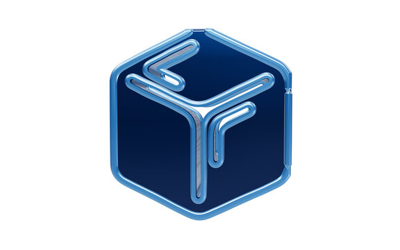Abstract Blue Geometric Cube Logo