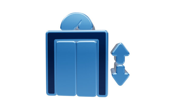 3D Elevator Icon: A modern blue 3D icon representing an elevator with a door and directional arrows indicating upward and downward movement, symbolizing vertical transportation and building access.