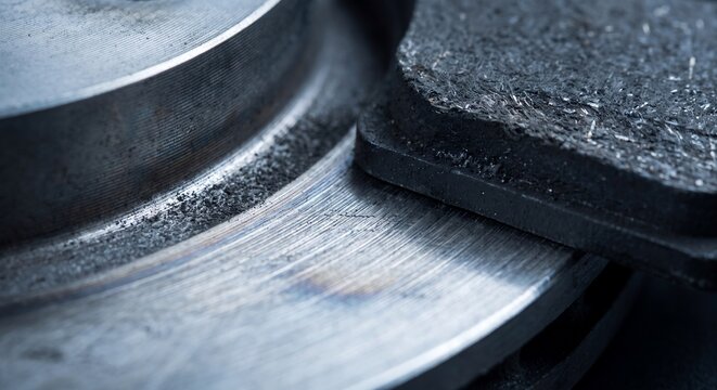 Macro detail of a metallic automotive brake disc rotor surface