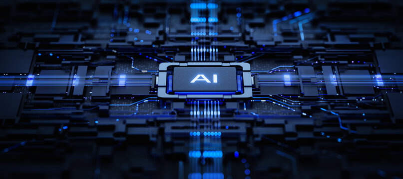 Artificial Intelligence Chip on High Tech Computer Circuitry