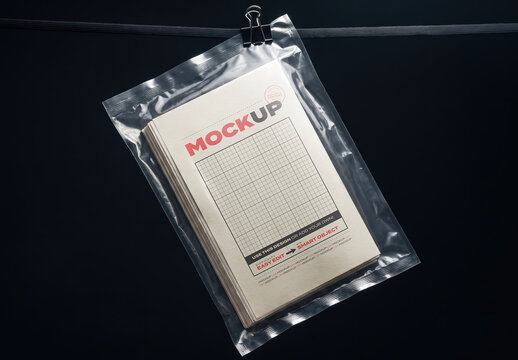Papers Hanging inside Sealed Plastic Bag Mockup
