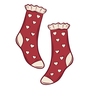 Vector illustration of red socks with hearts