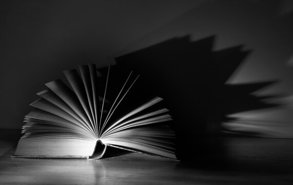Open book close up, reading,education literature,knowledge concept. Monochrome Shot.
