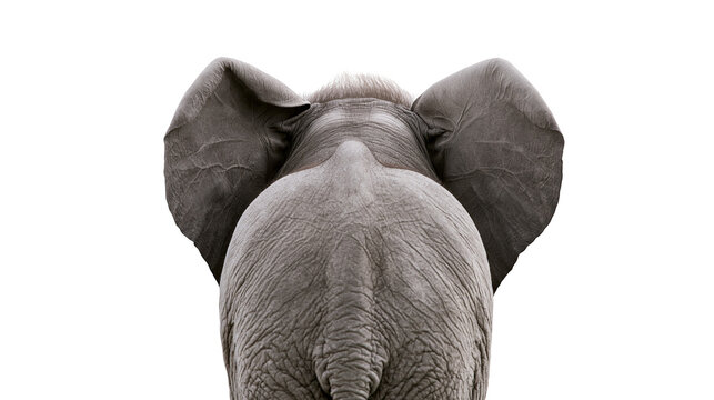 Isolated adult elephant seen from behind showcasing its massive body, textured skin, and large ears
