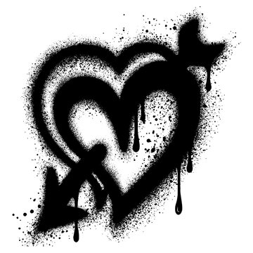 Graffiti two Heart And Arrow isolated on White background.
