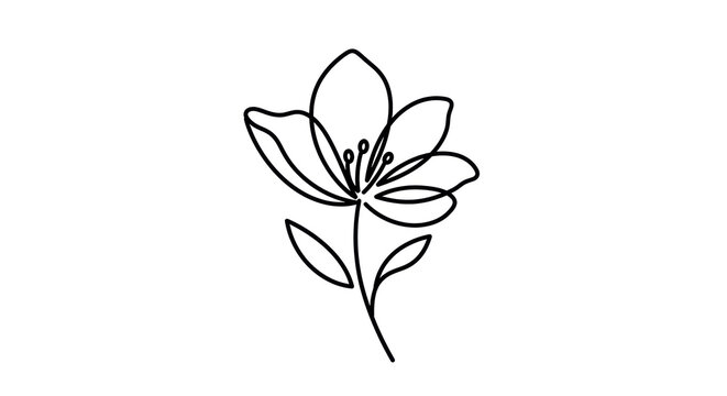 Simple line drawing of a flower with petals and leaves  