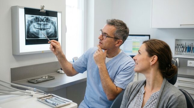 Dentist Explaining X Ray To Patient