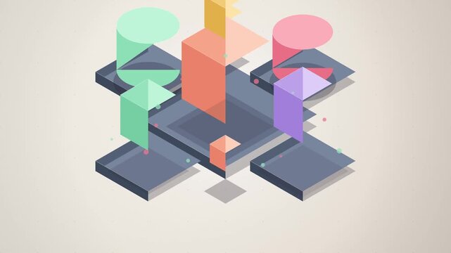 Abstract Isometric Motion Graphics with Pastel Geometric Shapes