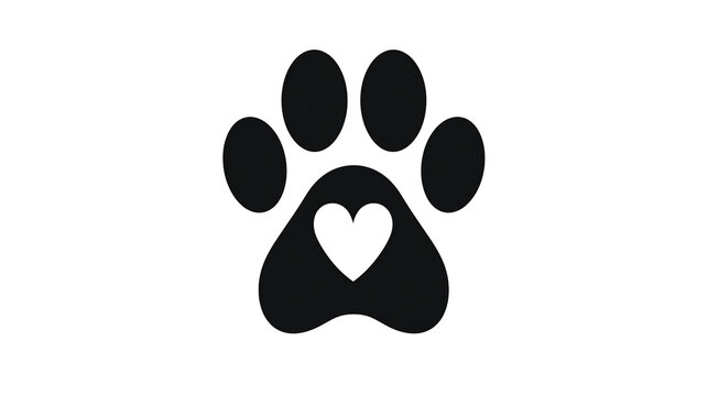 Isolated animal paw print with heart symbol and 'S (1000)' text for pet love