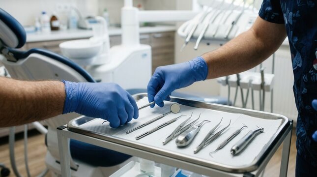 Dental Professionals Preparing For Patient Care With Sterilized Instruments