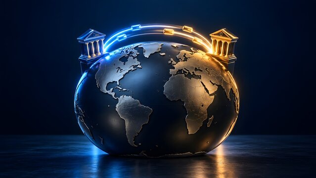 Global Digital Banking and International Money Transfer Concept with Glowing Network Connections on Earth